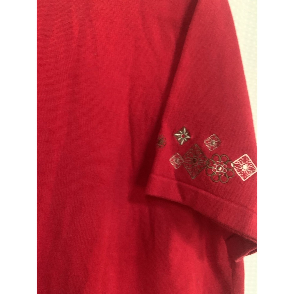 CJ Banks Women 2x Red Button Up Short Sleeved Embroidered Sleeve Cardigan Granny - Picture 7 of 9